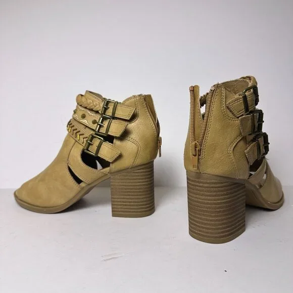 Sugar Riverdale Ankle Booties Women 8 Brown Block Heel Studded Beads Back Zip - Picture 12 of 16